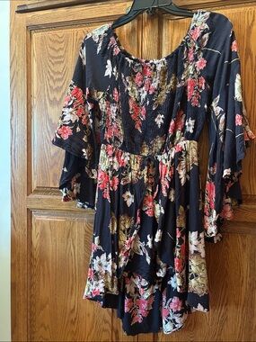 Angie Navy Floral Smocked Romper